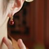 Wholesale Cinnabar Purple Gold Earrings Women's New Chinese Style National Style Red Vintage Earrings Earrings Mother's Day Gift for Mom