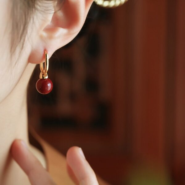 Wholesale Cinnabar Purple Gold Earrings Women's New Chinese Style National Style Red Vintage Earrings Earrings Mother's Day Gift for Mom