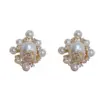 Wholesale Retro Geometric Copper Inlay Artificial Pearls Zircon Ear Studs 1 Pair