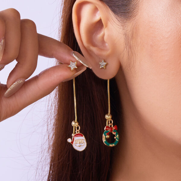 Wholesale Diamond-studded tassel Santa Claus wreath gift adjustable asymmetrical earrings