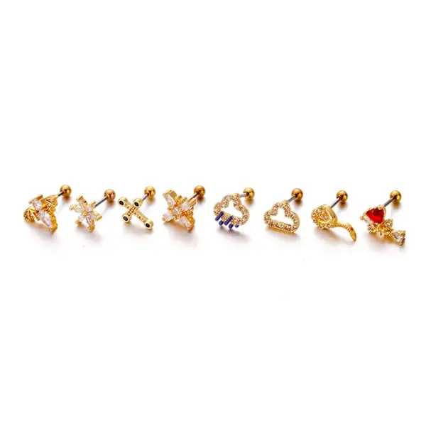 Wholesale 316L Stainless Steel Copper Zircon Ear Cartilage Rings & Studs Geometric Waterproof Non Tarnish Surgical Steel Women'S
