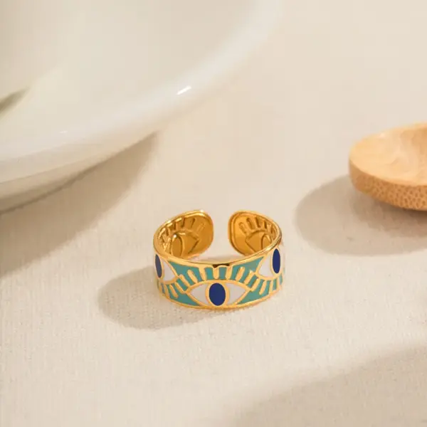 PVD Coated Real Gold Plated Eye 304 Stainless Steel IG Style Waterproof Non Tarnish Open Ring