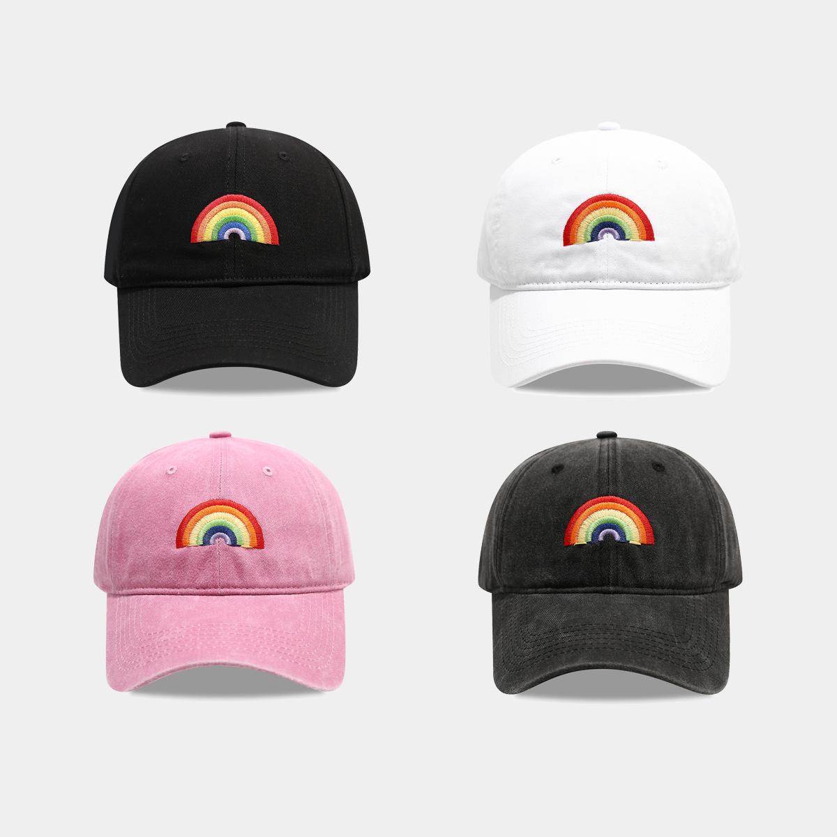 Wholesale Cross-Border E-Commerce Hot-Selling Rainbow Embroidered Soft-Top Peaked Cap for Men and Women Casual Retro Distressed Baseball Cap Trendy Su