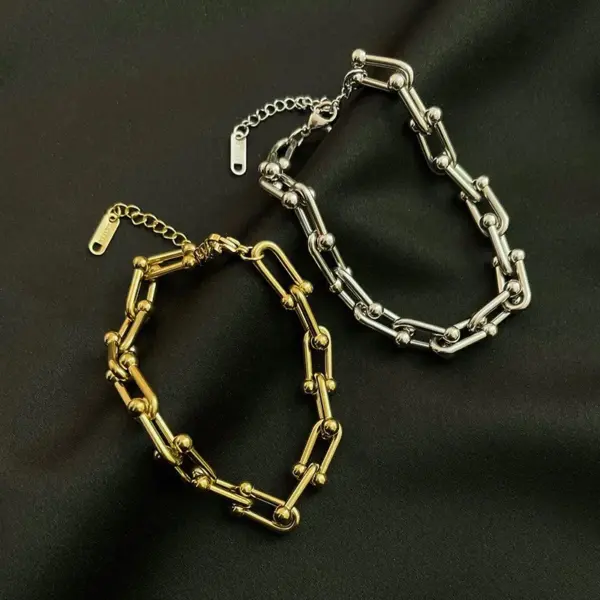 Wholesale PVD Coated Real Gold Plated Geometric Stainless Steel Cool Style Waterproof Non Tarnish Bracelets
