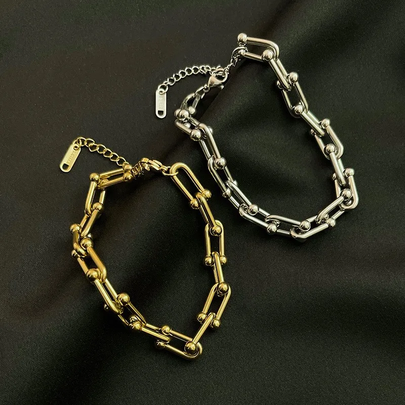 Wholesale PVD Coated Real Gold Plated Geometric Stainless Steel Cool Style Waterproof Non Tarnish Bracelets