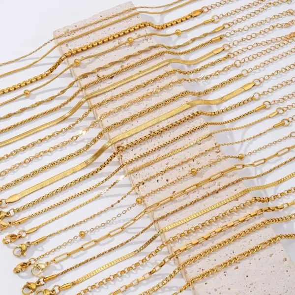 Wholesale Real Gold Plated Geometric 304 Stainless Steel Simple Style Classic Style Waterproof Non Tarnish 304 Stainless Steel Chain Bracelet