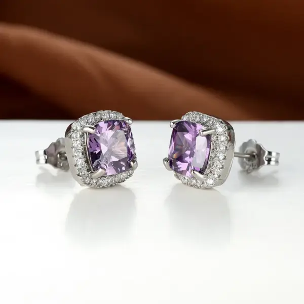 Wholesale Retro Square Copper Inlay Zircon Ear Studs 1 Pair