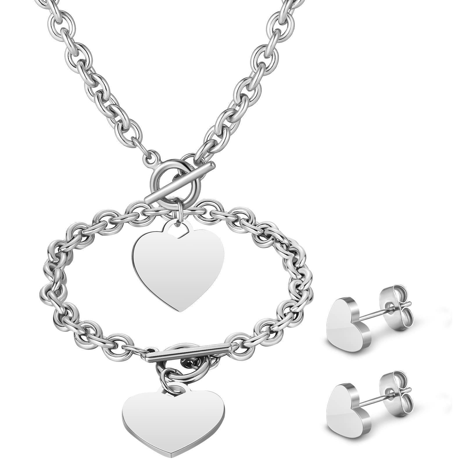 Wholesale Heart-shaped bracelet, earrings, necklace, stainless steel, titanium steel jewelry set