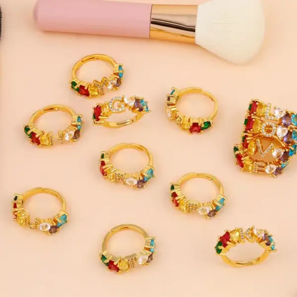 Wholesale Fashion Letter Copper 18k Gold Plated Artificial Gemstones In Bulk