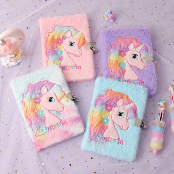 Wholesale Cartoon Unicorn Plush Notebook with Lock
