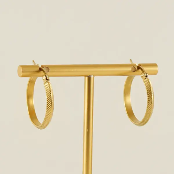 oly-7c0ebfc3aa34e211141e77ace45320e8 Wholesale PVD Coated 18K Gold Plated Round Stainless Steel Retro Simple Style Waterproof Non Tarnish Hoop Earrings
