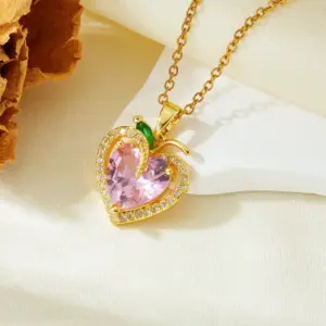 Gold Pink Diamond Heart Necklace T021