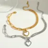 Wholesale 304 Stainless Steel Heart Shape PVD Coated 18K Real Gold Plated Elegant Waterproof Non Tarnish Plating Woven Chain Lobster Trigger Clasp Closure Bracelets