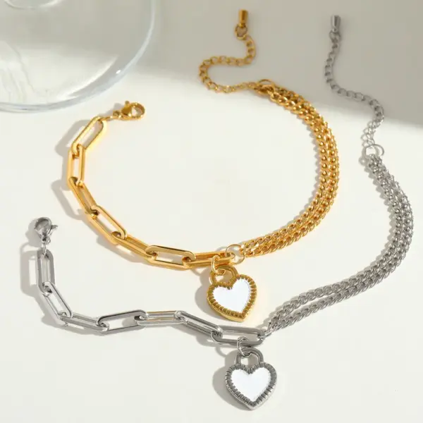 Wholesale 304 Stainless Steel Heart Shape PVD Coated 18K Real Gold Plated Elegant Waterproof Non Tarnish Plating Woven Chain Lobster Trigger Clasp Closure Bracelets