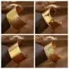 Wholesale 304 Stainless Steel Geometric Monogram PVD Coated 18K Real Gold Plated Elegant Waterproof Non Tarnish Cuff Bracelets Bangle