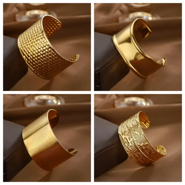 Wholesale 304 Stainless Steel Geometric Monogram PVD Coated 18K Real Gold Plated Elegant Waterproof Non Tarnish Cuff Bracelets Bangle