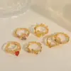 Wholesale Jewelry Cute Sweet Heart Shape Flower Copper Zircon 14K Gold Plated Inlay Open Rings