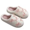Wholesale Ins Popular Korean Style Bow Cotton Slippers for Girls, Cute and Warm Home Fur Slippers, Factory Ready Stock