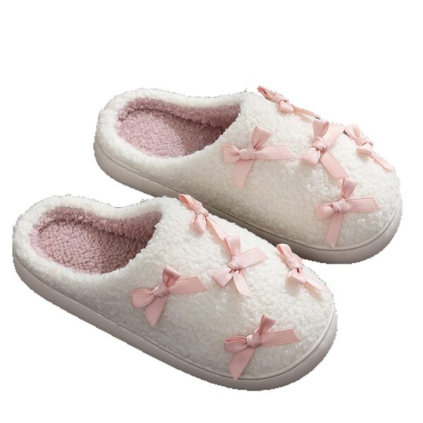 Wholesale Ins Popular Korean Style Bow Cotton Slippers for Girls, Cute and Warm Home Fur Slippers, Factory Ready Stock
