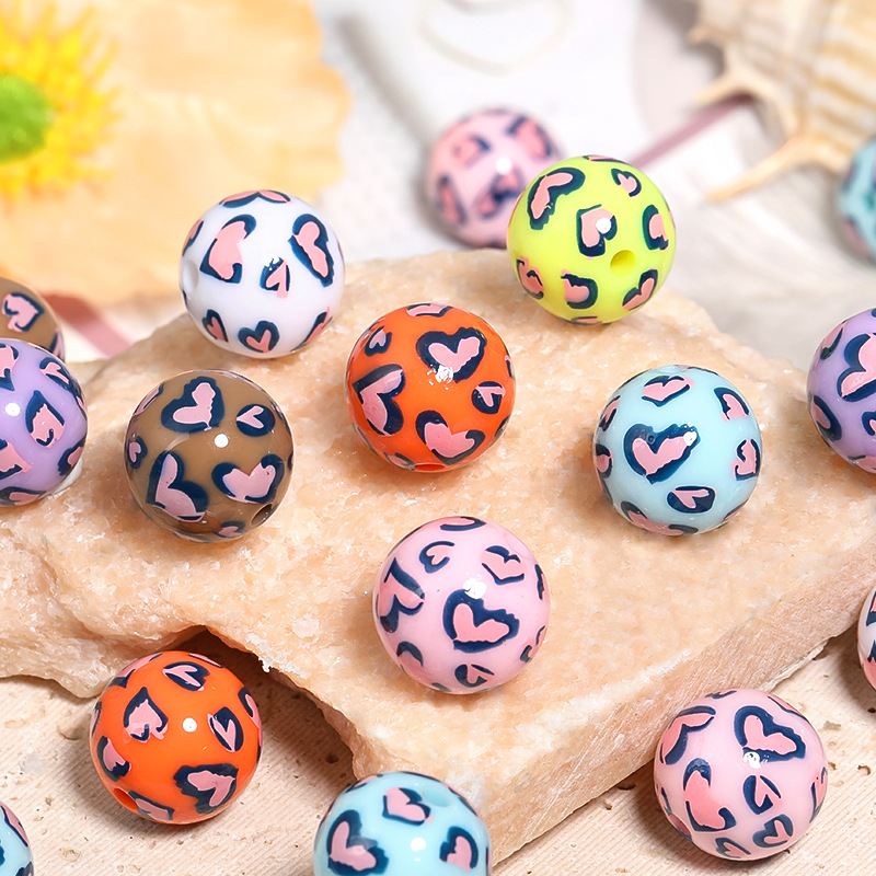 Wholesale Cross-border acrylic beads in beads love leopard print beads diy mobile phone chain beaded pen aessories loose beads
