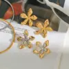 Wholesale Real Gold Plated 316 Stainless Steel PVD Coated Flower Waterproof Non Tarnish Casual Modern Style Commute Ear Studs For Women's