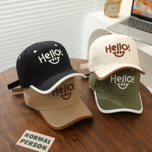 Wholesale 2025 Spring New Children's Baseball Cap Fashion Embroidered Letter HELLO Smiley Cap Korean Baby Cap