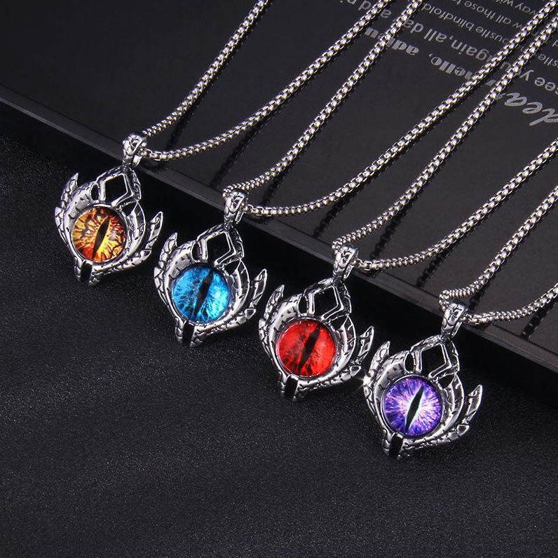 Wholesale Devil's Eye necklace European and American Tongtian evil men's titanium steel luminous eyes alternative trendy men's hip hop jewelry persona