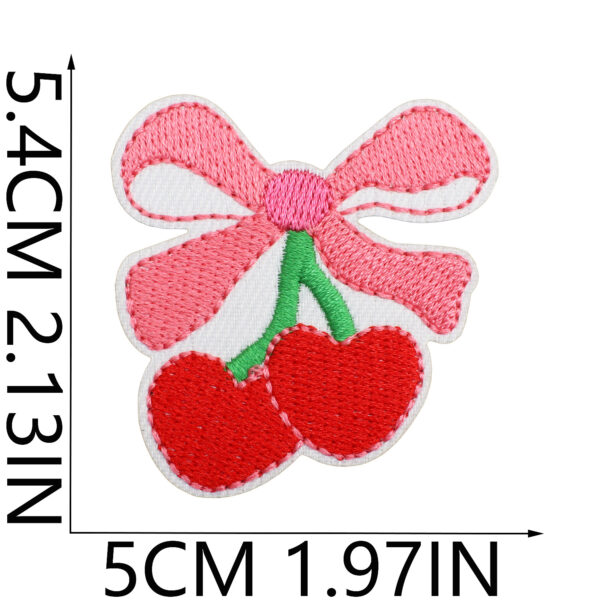 Wholesale Cherry Bow Embroidered Cloth Sticker Hairpin Decoration Bow Patch Sticker Bag Embroidered Pink Ribbon