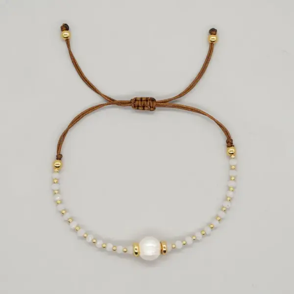 Casual Simple Style Round Artificial Crystal Freshwater Pearl Beaded awstring Braid Bracelets