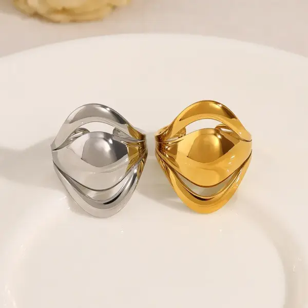 Wholesale PVD Coated 18K Gold Real Gold Plated Geometric 304 Stainless Steel Vacation French Style Waterproof Non Tarnish Open Rings