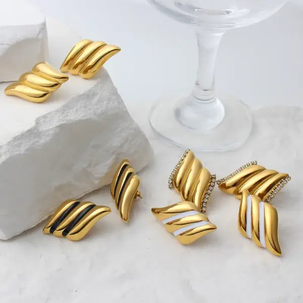 Wholesale 1 Pair IG Style Modern Style Geometric Angel Wings Enamel Plating Inlay 304 Stainless Steel Zircon Ear Studs