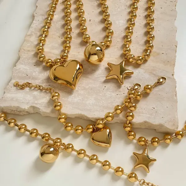 PVD Coated Real Gold Plated 16K White Plating Pentagram Round Heart Shape 304 Stainless Steel Nordic Style Vacation Modern Waterproof Non Tarnish Bracelets Necklace