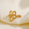 Wholesale PVD Coated 18K Gold Plated Flower 304 Stainless Steel Simple Style Waterproof Non Tarnish Open Rings