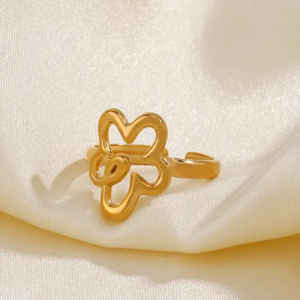 Wholesale PVD Coated 18K Gold Plated Flower 304 Stainless Steel Simple Style Waterproof Non Tarnish Open Rings