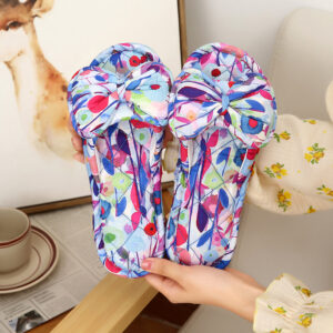 Two-layer oil painting blue cloth bottom slippers / Women's large size fits 38-39 feet