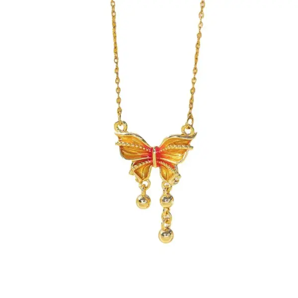 Wholesale Titanium Steel Copper Plating Heart Shape Flower Bow Knot Pendant Necklace