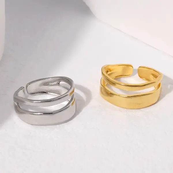 Wholesale PVD Coated Real Gold Plated Geometric Stainless Steel Simple Style Waterproof Non Tarnish Open Ring