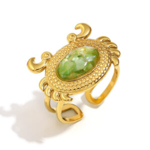 Crab dripping oil and crushed shellfish open ring-golden green