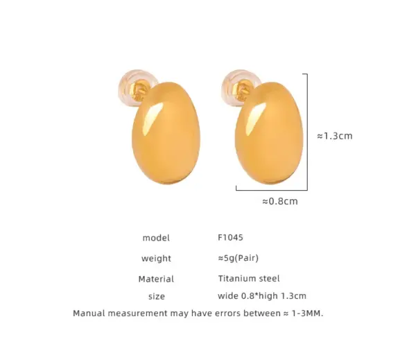 304 Stainless Steel Solid Color PVD Coated 18K Gold Plated Real Gold Plated 18K Gold Simple Style Waterproof Non Tarnish Plating Gold Sier Ear Studs