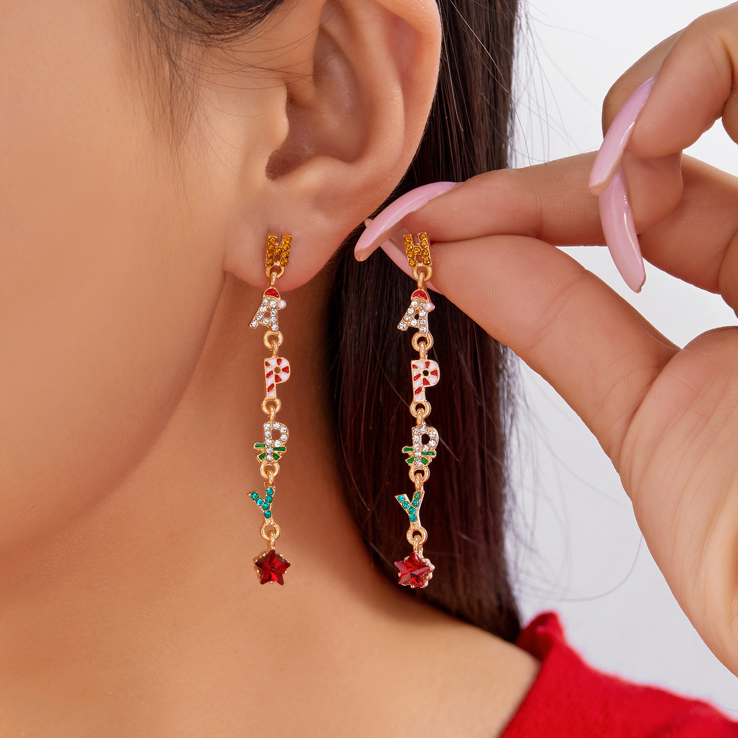 Wholesale Christmas colorful rhinestone letter earrings
