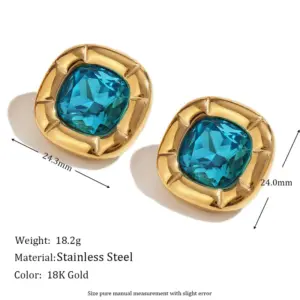 Ear Studs-Golden-Blue Zirconium