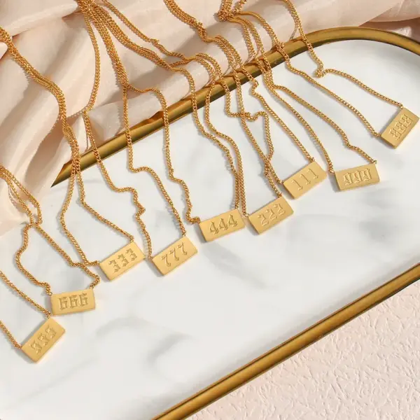 PVD Coated Real Gold Plated 18K Gold Number 304 Stainless Steel Fashion Waterproof Non Tarnish 304 Stainless Steel Necklace