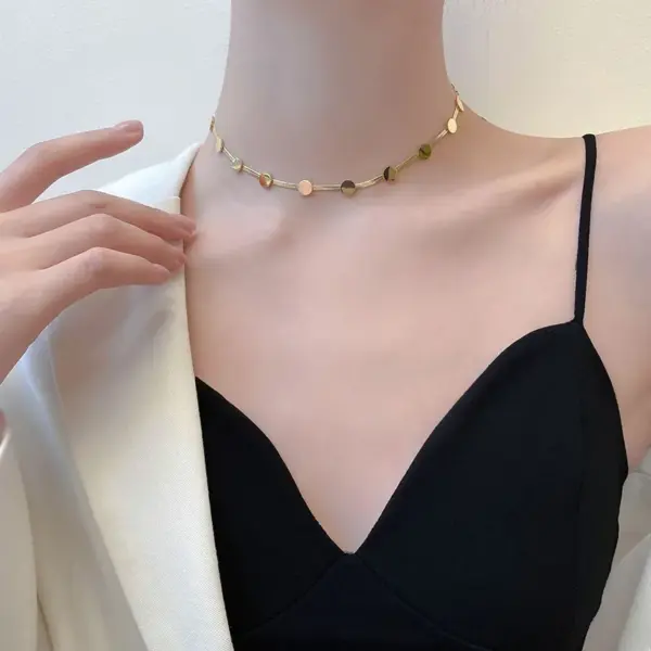 Wholesale PVD Coated 18K Gold Plated Circle 304 Stainless Steel Fashion Waterproof Non Tarnish 304 Stainless Steel Necklace