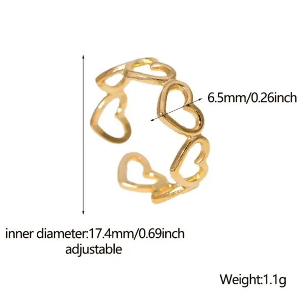 Wholesale PVD Coated Real Gold Plated 18K Gold Heart Shape 304 Stainless Steel Sweet Waterproof Non Tarnish Open Ring