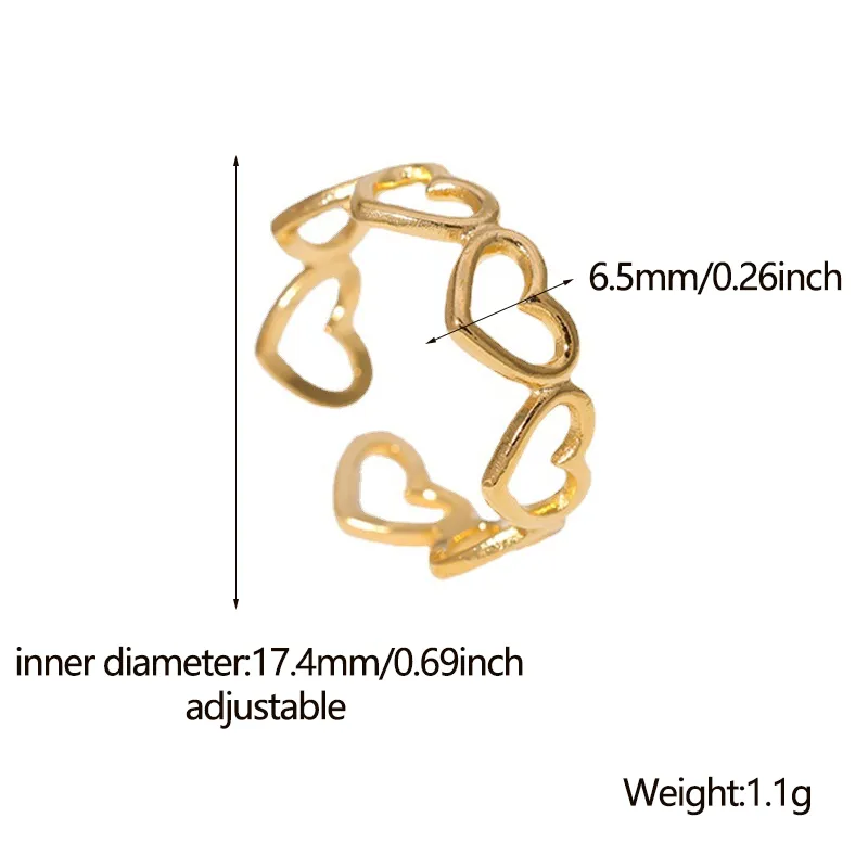 Wholesale PVD Coated Real Gold Plated 18K Gold Heart Shape 304 Stainless Steel Sweet Waterproof Non Tarnish Open Ring
