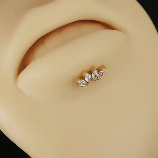 Wholesale Simple Style Leaf Titanium Steel Zircon Lip Stud