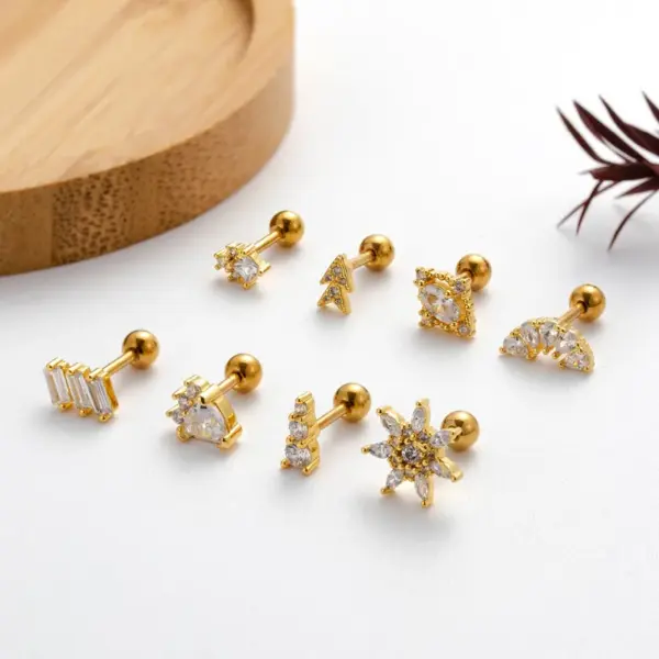 1 Piece Copper Zircon Ear Cartilage Rings & Studs Sector Snowflake Waterproof Non Tarnish Surgical Steel