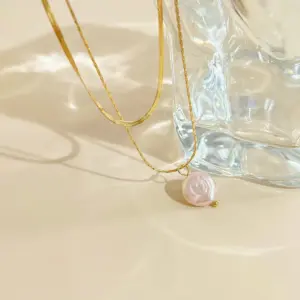 Wholesale PVD Coated Real Gold Plated Geometric Stainless Steel Sweet Waterproof Non Tarnish Necklace