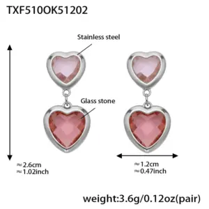 TXF510-Pink Cut Stone Steel Color Earrings