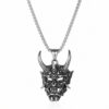Wholesale Dark Retro Japanese Prajna Mask Necklace Long Horn Big Ghost King Stainless Steel Pendant Personalized Men's and Women's Sweater Chain